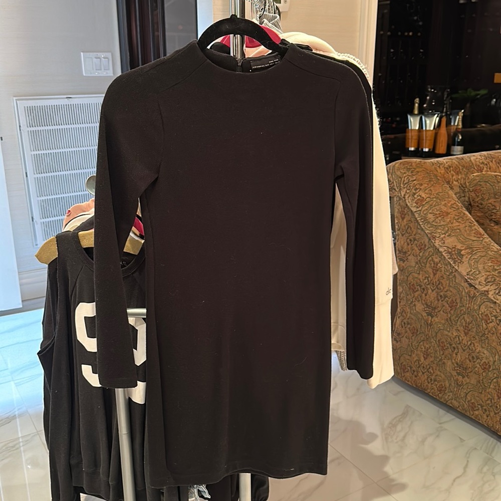 zara black long sleeve cotton knit dress
